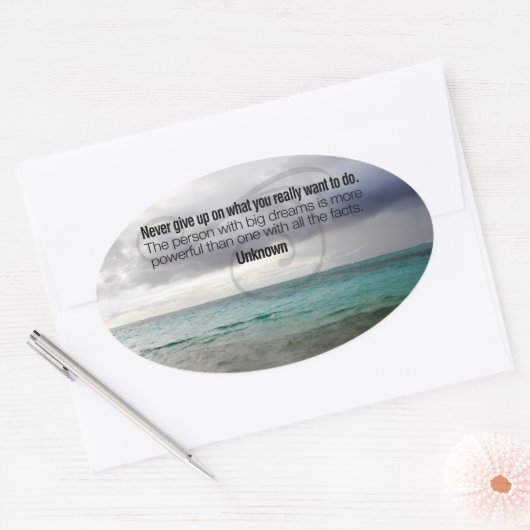 Sticker Ovale Citation inspirée "N'abandonnez jamais" (Enveloppe)