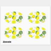 Sticker Ovale Citrus citron Fruit Aquarelle Peinture Art (Feuille)