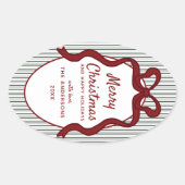 Sticker Ovale Classic Dark Green Stripes & Red Bow Christmas (Devant)