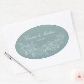 Sticker Ovale Classic Ornament Dusty Bleu Logo Mariage (Enveloppe)