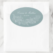 Sticker Ovale Classic Ornament Dusty Bleu Logo Mariage (Sac)