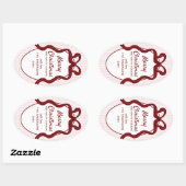 Sticker Ovale Classic Red Pink Stripes & Bow Frame Christmas  (Feuille)