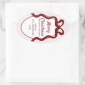 Sticker Ovale Classic Red Pink Stripes & Bow Frame Christmas  (Sac)