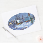 Sticker Ovale Classique, belle image vintage de Noël (Enveloppe)