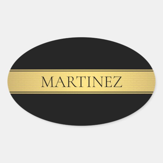 Sticker Ovale Classy Faux Gold Stripe & Black Arrière - plan ou  (Devant)
