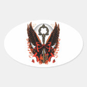 Sticker Ovale Clé de fond en velours gothique avec ailes et lune (Devant)
