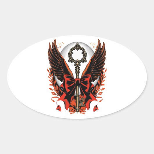 Sticker Ovale Clé de fond en velours gothique avec ailes et lune (Devant)