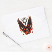 Sticker Ovale Clé de fond en velours gothique avec ailes et lune (Enveloppe)
