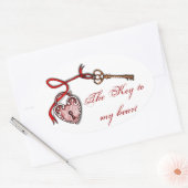 Sticker Ovale Clé de mon coeur ~ Rouge (Enveloppe)