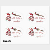 Sticker Ovale Clé de mon coeur ~ Rouge (Feuille)