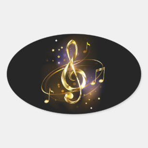 Sticker Ovale Clé de Sol Musicale en Or