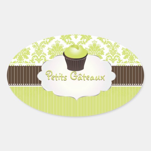 Sticker Ovale Clé PixDezines cupcake+damask/do-it-yourself coule (Devant)