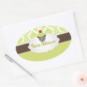 Sticker Ovale Clé PixDezines cupcake+damask/do-it-yourself coule (Enveloppe)
