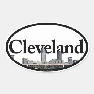 Sticker Ovale Cleveland, Ohio Skyline avec Cleveland dans le cie