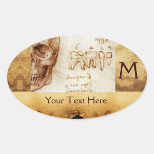 Sticker Ovale CLINIQUE DENTAIRE, MONOGRAMME DENTISTE, Parchemin