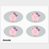 Sticker Ovale Cochon fille mignonne (Feuille)