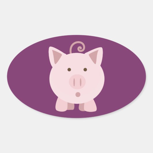 Sticker Ovale Cochon mignon surpris (Devant)