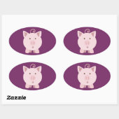Sticker Ovale Cochon mignon surpris (Feuille)