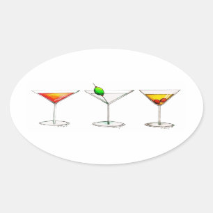 Sticker Ovale Cocktail Boissons Mixtes Martini Cosmopolite Cosmo