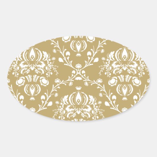 Sticker Ovale Cocoa and Cream Damask (Devant)