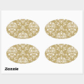 Sticker Ovale Cocoa and Cream Damask (Feuille)