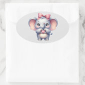 Sticker Ovale Coeur adorable donnant l'éléphant - (Sac)