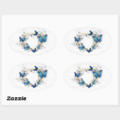 Sticker Ovale Coeur bijoux avec papillons Morpho (Feuille)