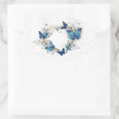 Sticker Ovale Coeur bijoux avec papillons Morpho (Sac)