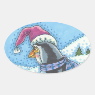 STICKER OVALE COEUR CHAUD FOND FROID, PENGUIN BÂTIMENTS DE NOËL