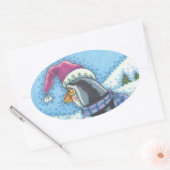 STICKER OVALE COEUR CHAUD FOND FROID, PENGUIN BÂTIMENTS DE NOËL (Enveloppe)