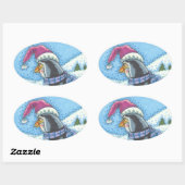 STICKER OVALE COEUR CHAUD FOND FROID, PENGUIN BÂTIMENTS DE NOËL (Feuille)