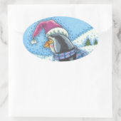 STICKER OVALE COEUR CHAUD FOND FROID, PENGUIN BÂTIMENTS DE NOËL (Sac)