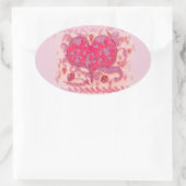 Sticker Ovale Coeur d'art populaire avec feuilles et fleurs (Sac)