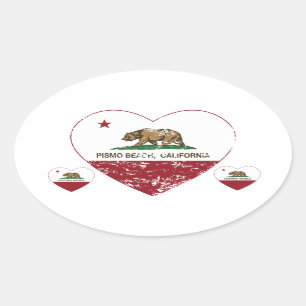 Sticker Ovale coeur de plage de pismo de drapeau de la