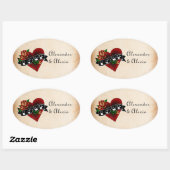 Sticker Ovale Coeur de tatouage et Rose sur mesure (Feuille)
