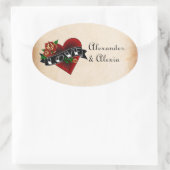 Sticker Ovale Coeur de tatouage et Rose sur mesure (Sac)
