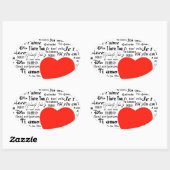 Sticker Ovale coeur je t'aime (Feuille)