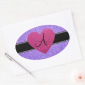 Sticker Ovale Coeur rose de parties scintillant violet de monogr (Enveloppe)