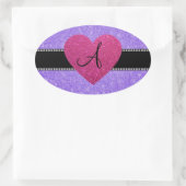 Sticker Ovale Coeur rose de parties scintillant violet de monogr (Sac)