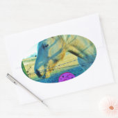 Sticker Ovale Coeur rose et Cheval jaune (Enveloppe)