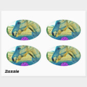 Sticker Ovale Coeur rose et Cheval jaune (Feuille)