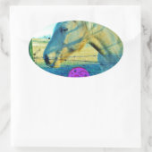 Sticker Ovale Coeur rose et Cheval jaune (Sac)