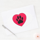 Sticker Ovale Coeur rouge avec Empreinte de patte de chien (Enveloppe)