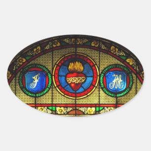 Sticker Ovale Coeur sacré (autocollant en verre souillé de J&M