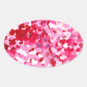 Sticker Ovale Cœurs de confettis roses