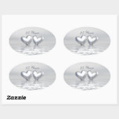 Sticker Ovale Coeurs de l'anniversaire d'argent (Feuille)