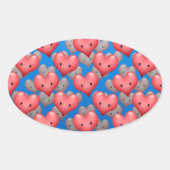 Sticker Ovale Coeurs flottants en bleu (Devant)