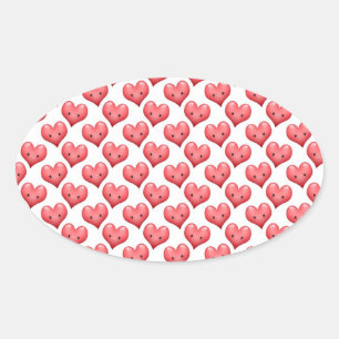 Sticker Ovale Cœurs souriants mignons