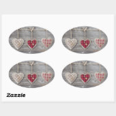 Sticker Ovale Coeurs sur une table en bois (Feuille)