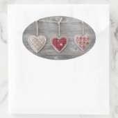 Sticker Ovale Coeurs sur une table en bois (Sac)